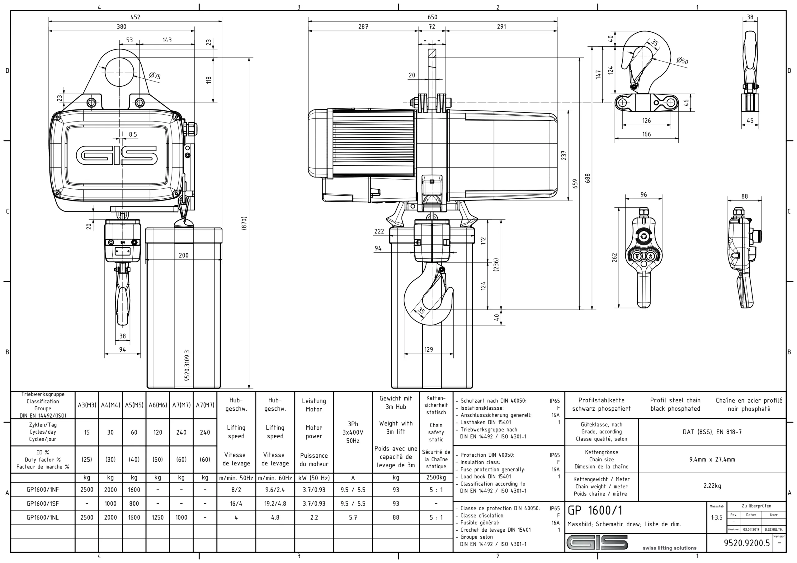 GIS GP1600 Electric Chain Hoist 800-4000 kg 3