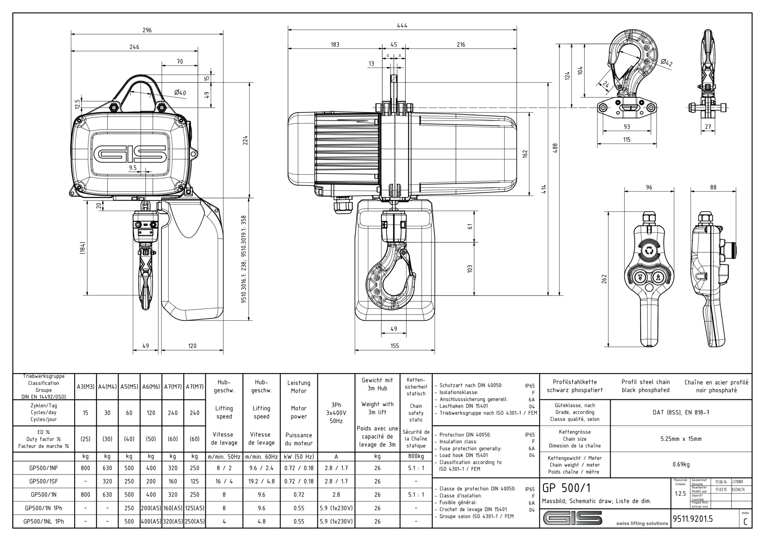 GIS GP500 Electric Chain Hoist 125-1250 kg 3