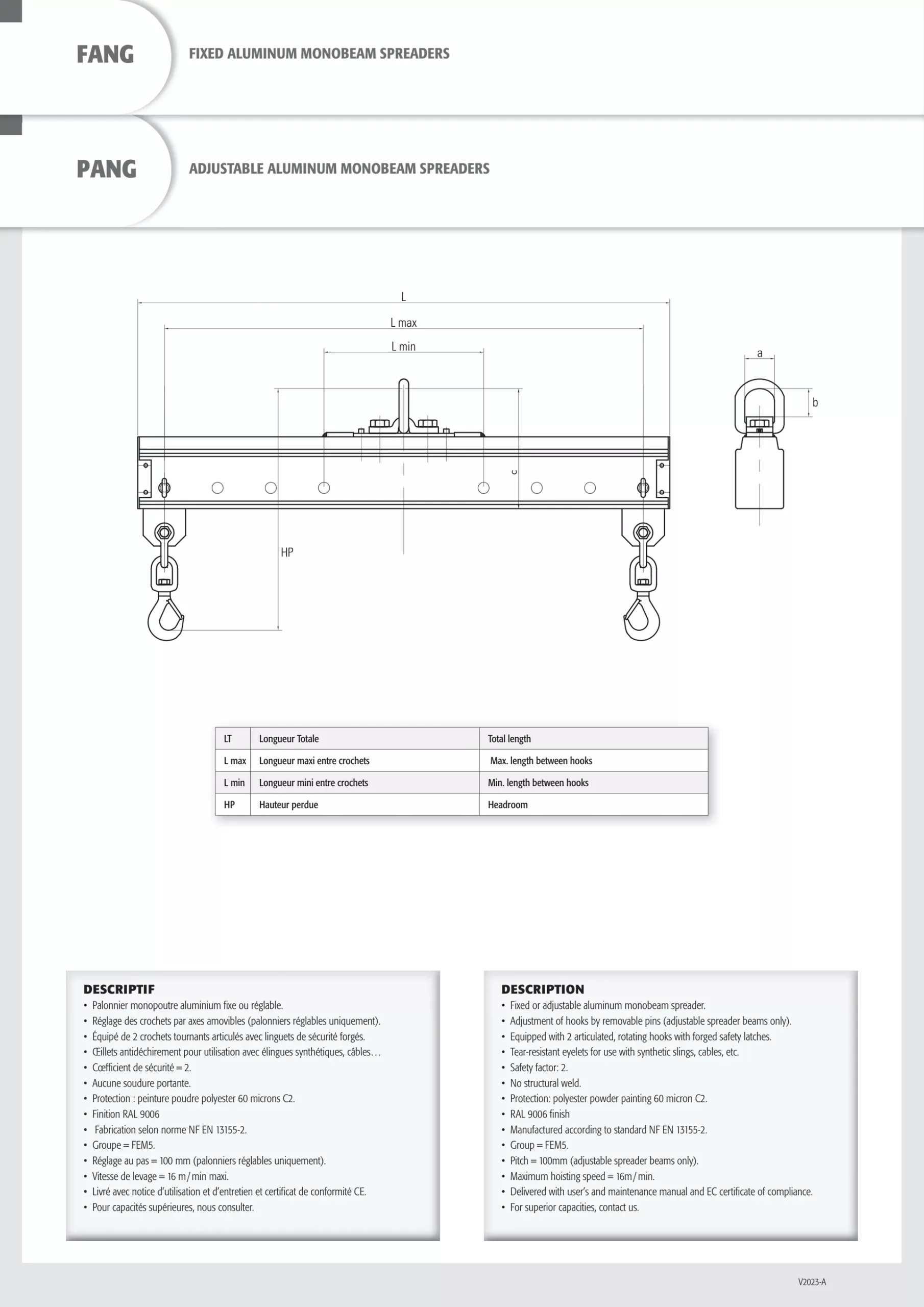 Aluminium Fixed Spreader Beam (FANG) 125-2000 kg, 1-6 m - view 2